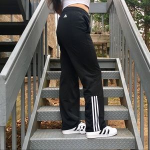 ADIDAS BLACK AND WHITE STRIPED TRACKPANTS